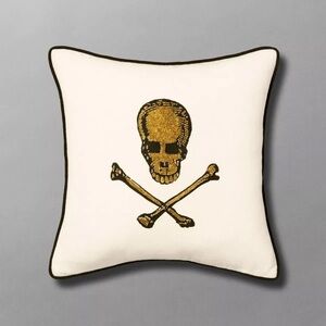 JOHN DERIAN | skull and crossbones accent pillow